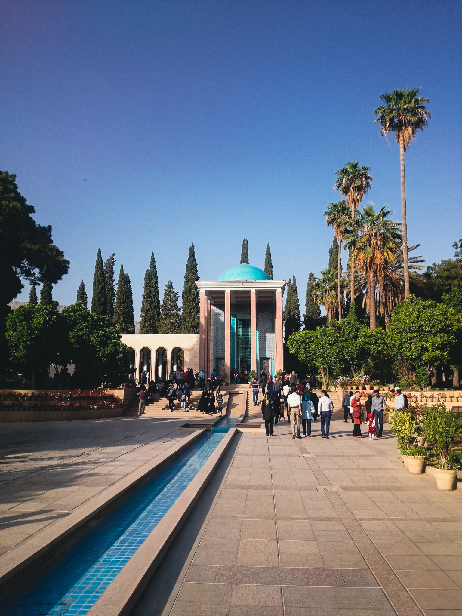 Mausoleum of Saadi Shirazi in Shiraz, Iran — Persian poet’s tomb surrounded by gardens and turquoise-domed architecture.