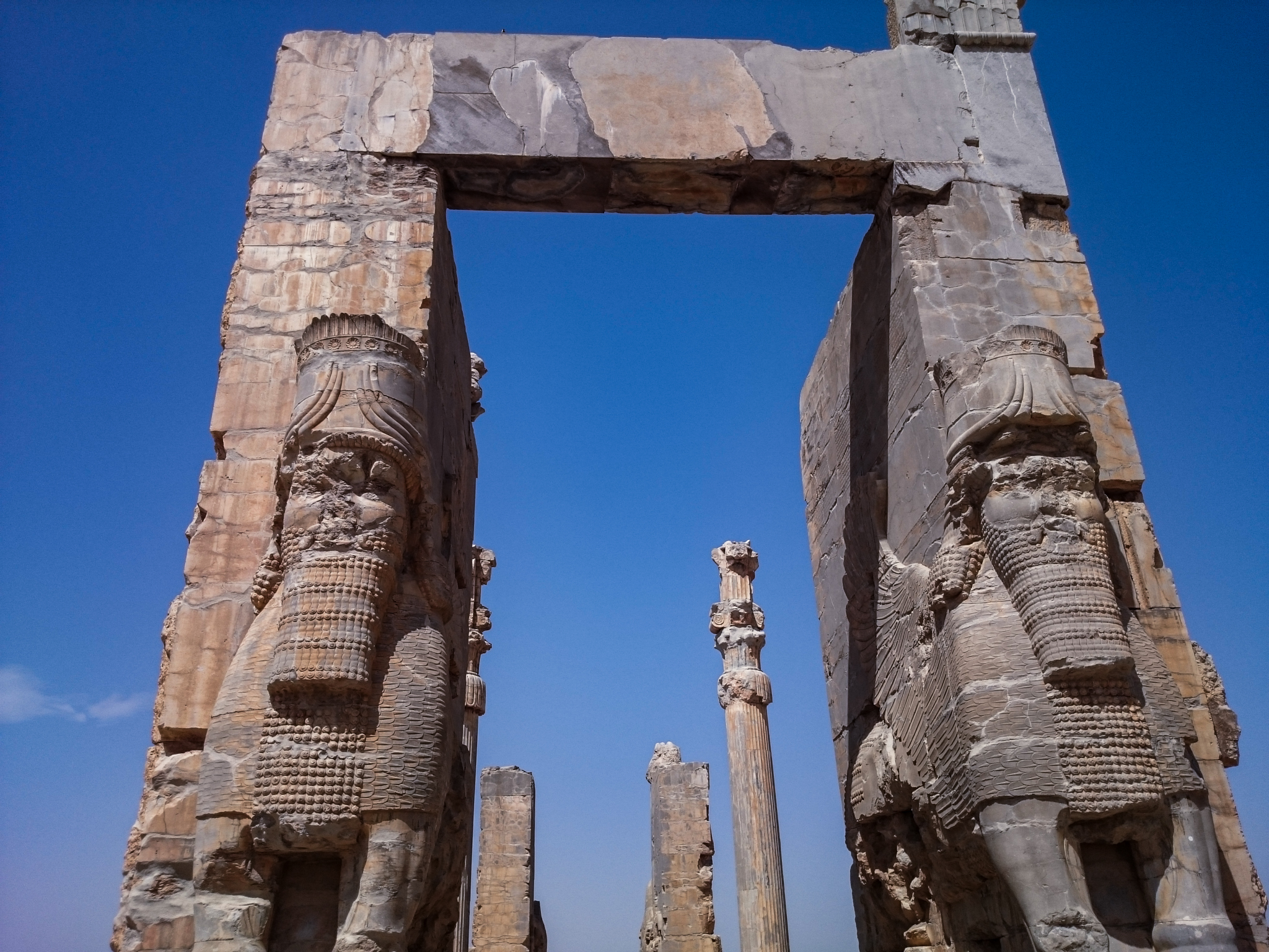 Front view of the Gate of All Nations at Persepolis, featuring the massive winged bull figures guarding the western entrance.
